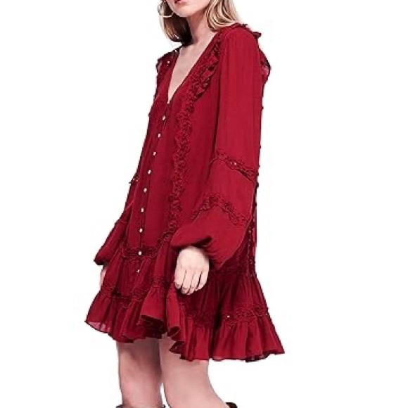 NWT❤️Free People Snow Angel Mini Dress S Wine - Picture 8 of 9